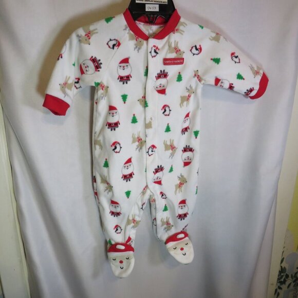 Baby Santa Christmas Footed Bodysuit Embroidered with Embroidered Bib - Picture 2 of 14